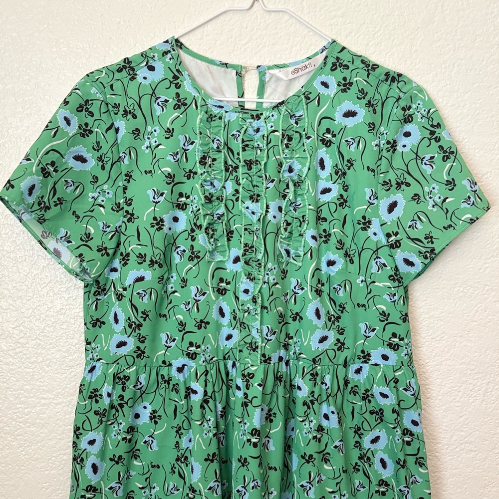 eShakti‎ Floral Cottagecore Ruffled Fit Flare Dress Sz 8 Preppy Coquette Garden - Picture 3 of 6